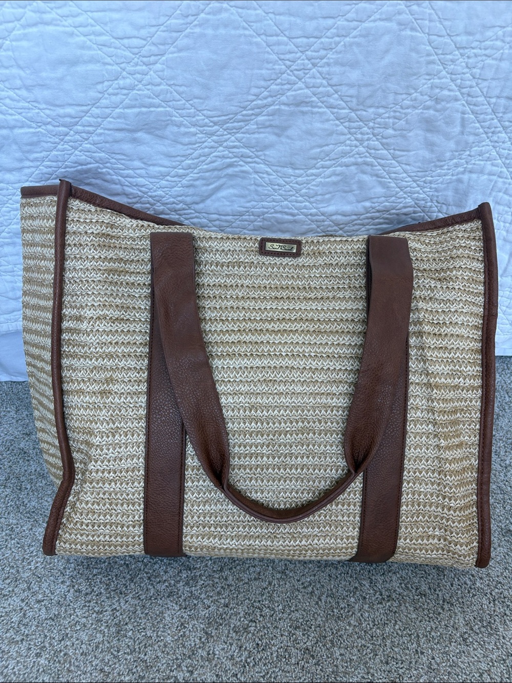 Sun N’ Sand Woven Tote Beach Bag with Zippered Top